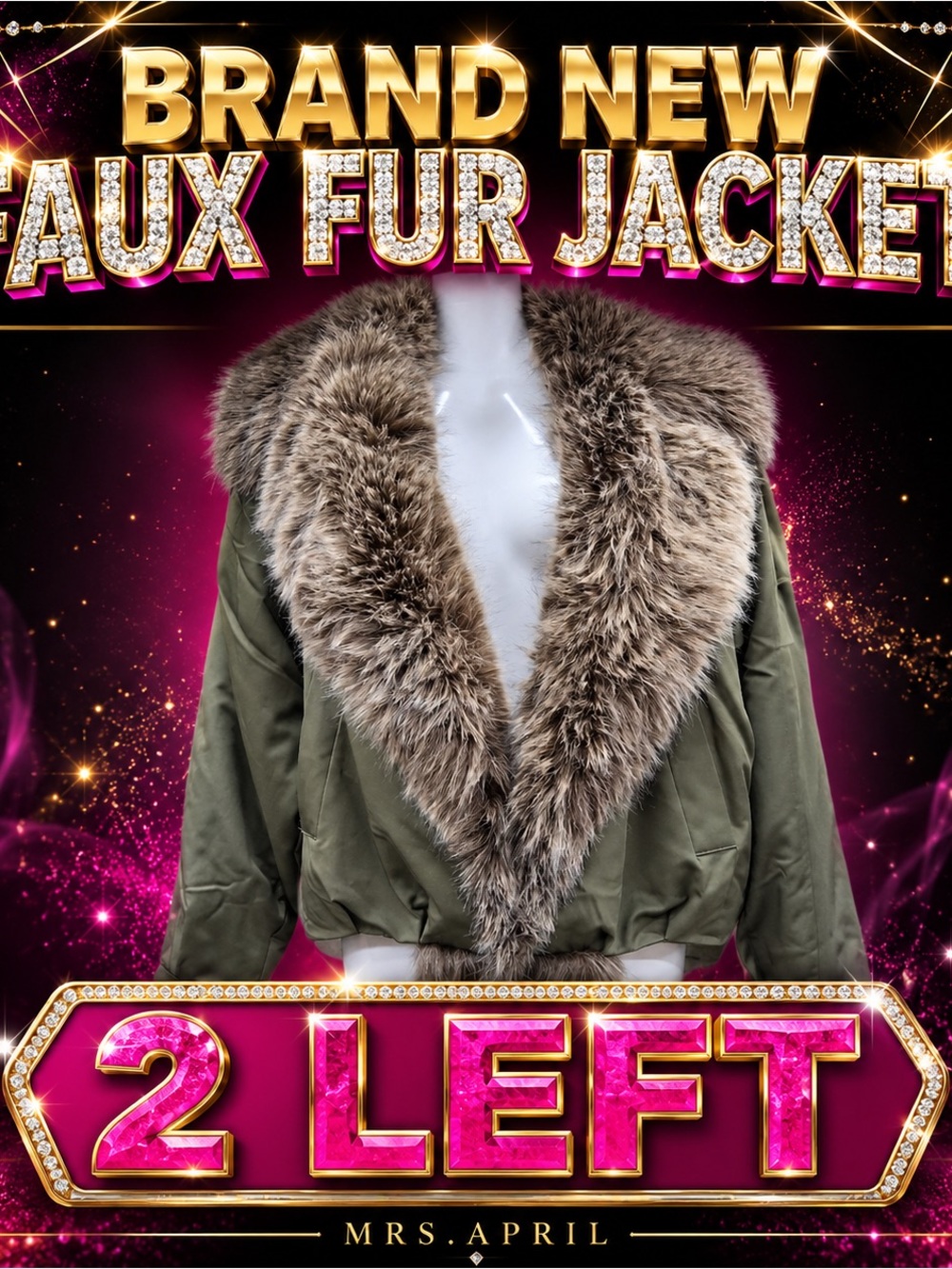 Olive Green Faux Fur Collar Jacket